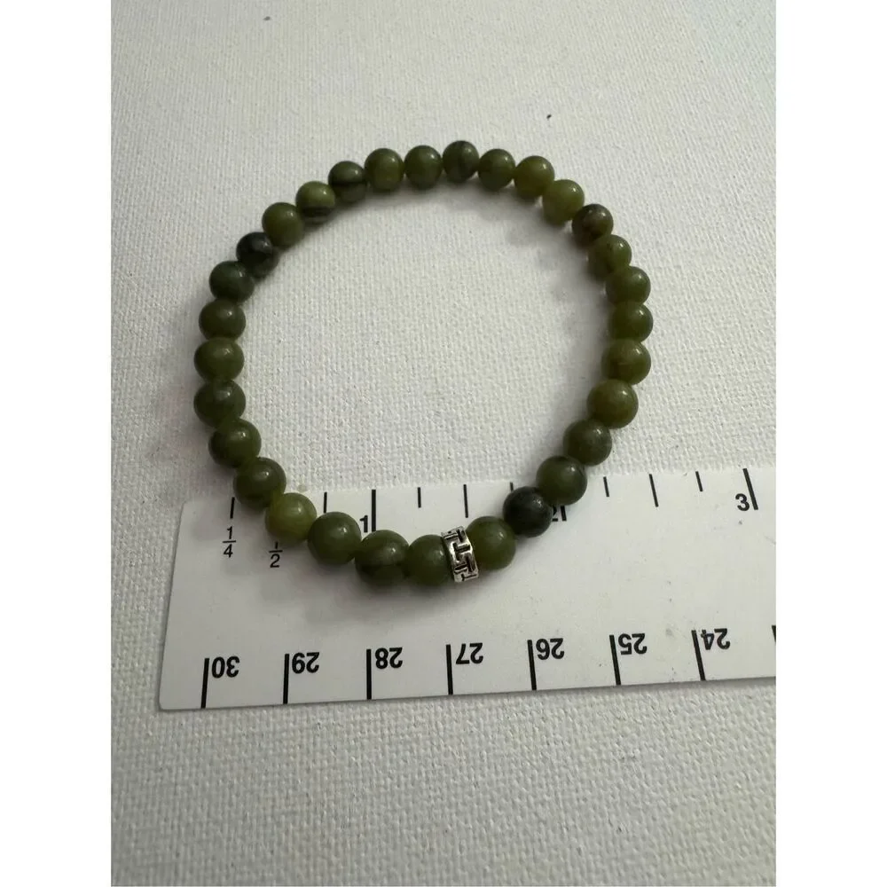 Women's Dark Green Earthy Stone Beaded Stretchy Slip On Bracelet Boho